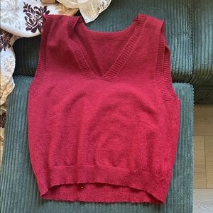 Red V-Neck Women's Sweater Vest